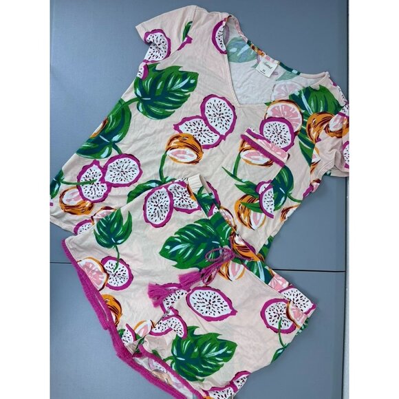 Soma women's XS pink dragon fruit patterned shorts short sleeved pajama set - Picture 1 of 7
